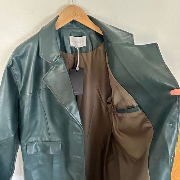 DEPT. ANONYM Women’s Forest Evergreen Vegan Leather Pinch Pleat Trench Coat - Picture 11 of 16